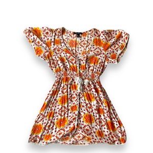 Forever 21 orange flower elastic waist dress, M